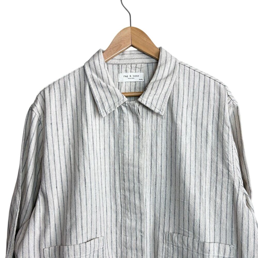 Rag & Bone Womens Jacket Blazer XL Piper Stripe Linen Striped Natural & Black - Picture 3 of 7